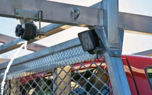 D-Rings shown on truck rack for securing lumber forms