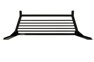 Steel cab rack with horizontal rectangular steel tube bars and lumber stops