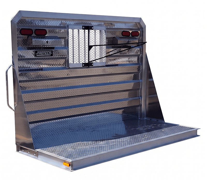 Custom with window, lights, swing arm, and chain holders. We can build to spec.