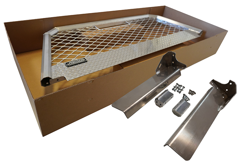 Unassembled bolt on foot cab rack with included hardware.